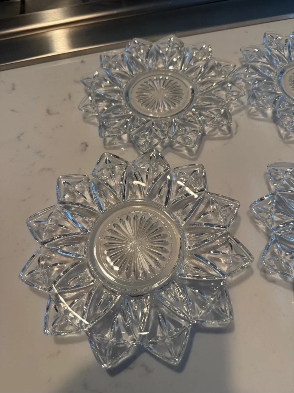 Vintage Clear Glass Flower Trinket Dishes Candle Holders Set of 4